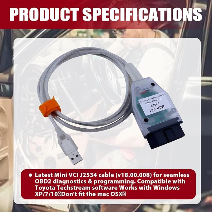 Mini vci j2534 Cable v18.00.008, obd2 Scanner Adapter for gm tech 2, obdlink ex, USB, fixd car Diagnostic Tool, Diagnostic Scanner, j2534 reprogramming Tool Supports Win xp win7 win10