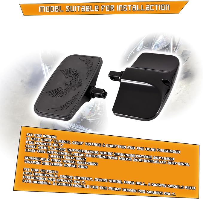 Kinglemc Front Rear Rider Passenger Floorboard FootPeg for Victory/Indian (Eagle, Black)