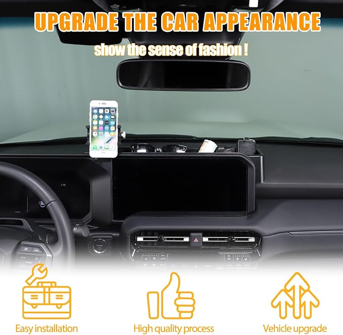Center Console Dash Organizer Tray Compatible with Toyota Land Cruiser 250 Prado 2024 2025 2026 Navigation Screen Rear Insert Auxiliary Storage Box,Phone Holder Accessories (Style D)