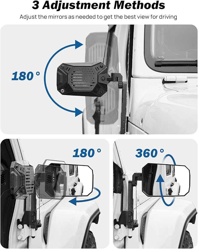 JOYTUTUS Mirrors Doors Off Compatible with Wrangler JK JL Gladiator JT, Door Hinge Mirror Anti-shake Wide Vision Easier Install, Doorless Side Quick Release Mirror