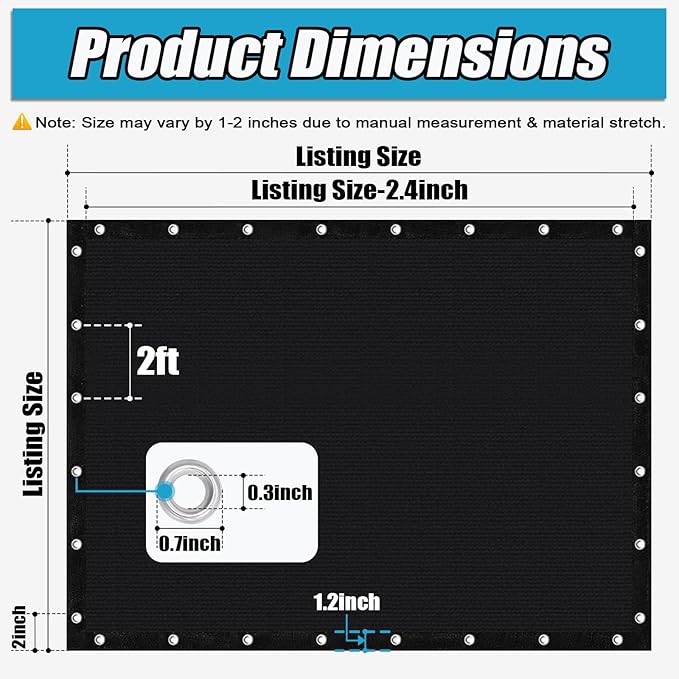 Amagenix 90% Sun Shade Cloth with Grommets, 8' x 20' Pergola Replacement Shade Cover Canopy Privacy Screen for Outdoor Patio Garden, Black (We Customized)