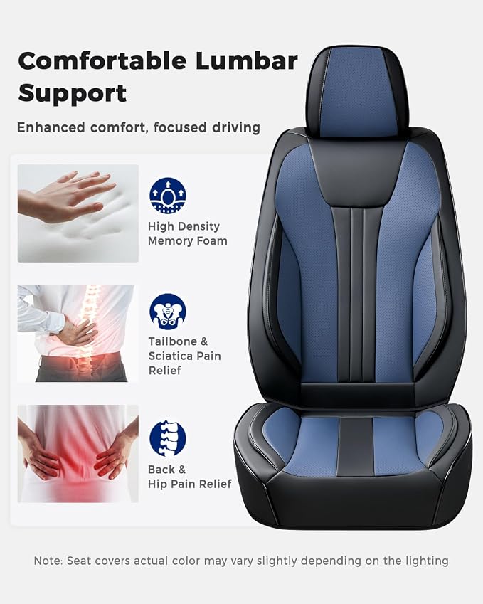 Huidasource Universal Car Seat Covers, Waterproof Faux Leather, Airbag Friendly, Easy Installation, Unobstructed Cup Holders, Scratch Resistant for Family Trips, Black & Blue