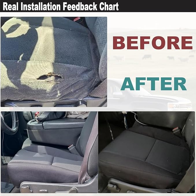 GXARTS Driver and Passenger Side Bottom & Top Lean Back Replacement Cloth seat Cover Black #19C Fit for Chevy Silverado Avalanche Suburban Tahoe GMC Sierra Yukon XL 2007 2008 2009 2010-2014