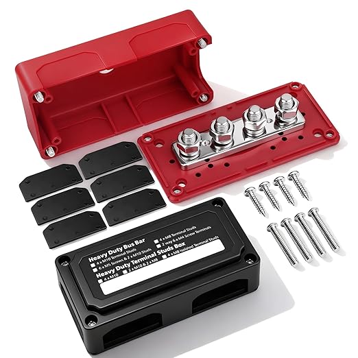 300A Bus Bar 12V Power Distribution Block with 3/8" Studs,Marine Battery Bus Bar Terminal Block Positive & Negative for Automotive Car Boat Solar System (300A 4 x 3/8" Studs)
