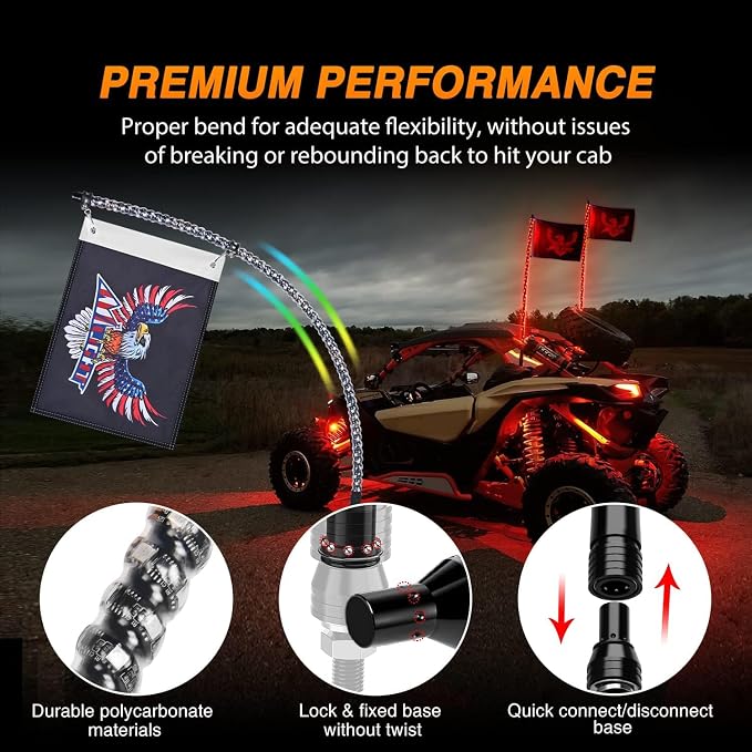 Nilight 2PCS 3FT RGB LED Whip Light and 8 PCS Rock Lights Combo, Remote & App Control w/DIY Chasing Patterns Stop Turn Reverse Safety Antenna Lighted Whips for ATV UTV