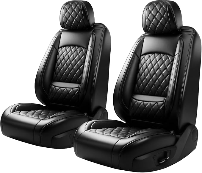 Fit Escape Car Seat Covers for Ford Escape 2001-2025 2026 - Luxury Leather, Anti-Slip, All-Weather, Waterproof & Breathable, Airbag Compatible, 2 Front Seats Only (Black)