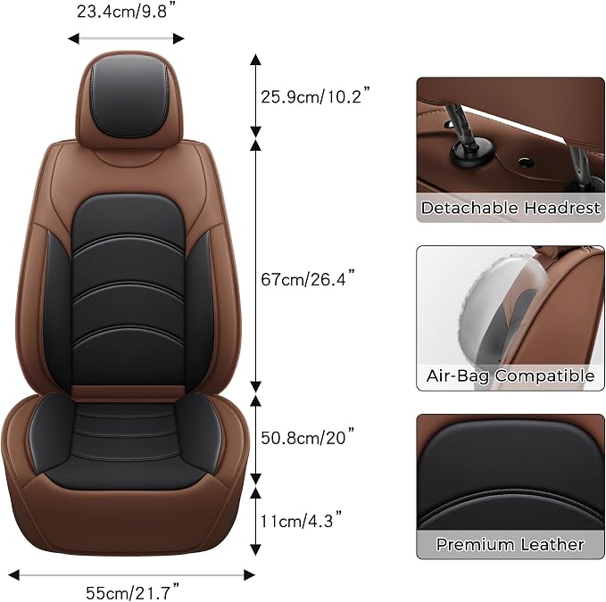 otoez Car Seat Covers Full Set, 5 Seats Waterproof Universal Leather Seat Cover for Cars, Front Rear Automotive Interior Protectors Full Coverage for Most Cars Sedens Trucks SUVs, Black+Brown