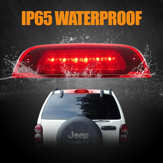 Third 3rd Brake Light LED for 2002-2007 Jeep Liberty, High Mount Rear Brake Lights Assembly for 02-07 Liberty, Waterproof Center Cab Lamp Stop Light (Red)