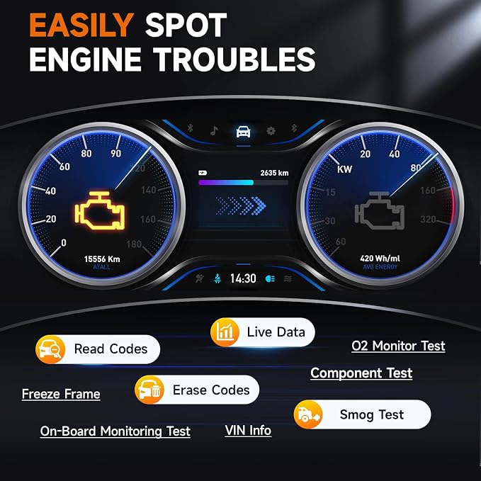 FFOXWELL NT301 Plus 2 IN1 OBD2 Scanner Battery Tester and 16pin OBD2 Extension Cable Scan Tool Battery Charging Cranking Test, Check Engine EVAP Check