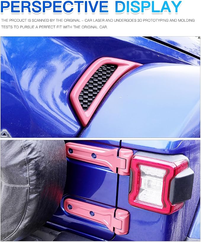 Barong for Jeep Wrangler JL JLU 2018-2025 Accessories Exterior Decoration Door Hinge Handle Engine Hood Hinge Hood Latch Wheel Eyebrow Side Air Outlet Rear Window Hinge Cover 26PCS Full Set (Pink)