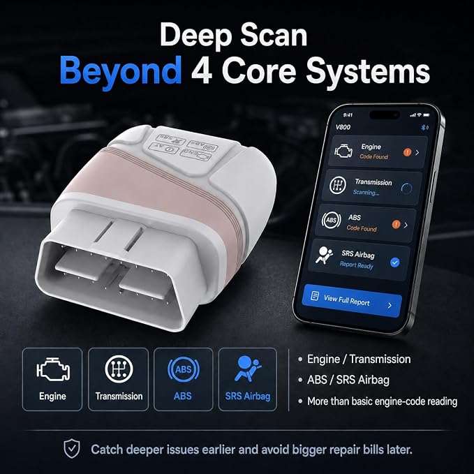 OBD2 Scanner,Portable Bluetooth Car Diagnostic Tool for OBDII Cars,Fast 4-System Scan, Auto VIN for 10K+ Vehicles, Live Data, 200K+ DTC Lookup, I/M Readiness, for Emissions & Repairs