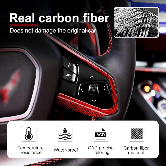 Hard Carbon Fiber, for Corvette C8 2020 2021 2022 2023 Accessories, Steering Wheel Button Frame Cover, 2Pcs Car Steering Wheel Panel Protection Frame Molding Sticker