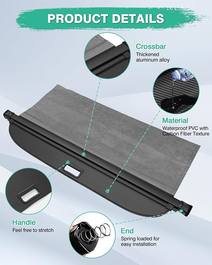 Powerty Retractable Cargo Cover for 2019-2025 Toyota RAV4-Carbon Fiber Texture Trunk Cover Privacy Screen Rear Security Shade for RAV4 Accessories with Storage Net