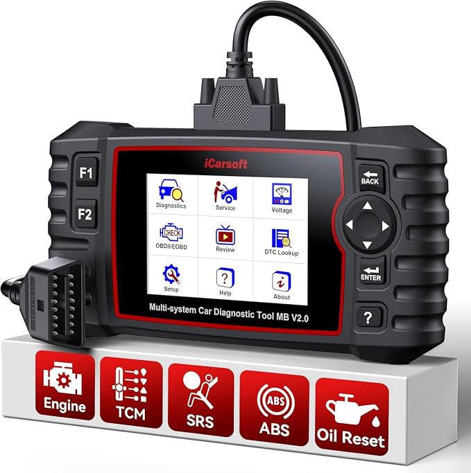 iCarsoft MB V2.0 OBD2 Scanner Diagnostic Tool for Benz/Sprinter/Smart Full System Code Reader with 9 Resets Oil/SAS/EPB/ETC/BMS/BLD/INJ/SAS/TPMS Reset AutoVIN Free Update Live Data Battery Test CAN