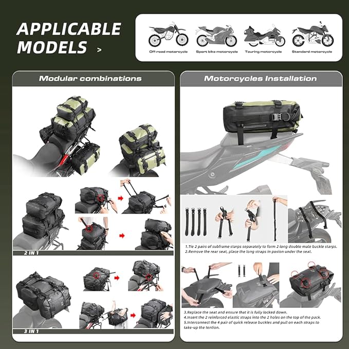Rhinowalk Motorcycle Tail Bag Motorbike Side Bag 8L Full Waterproof Motor Saddle Pannier Bag Rear Rack Trunk Professional Motor Accessories-Green