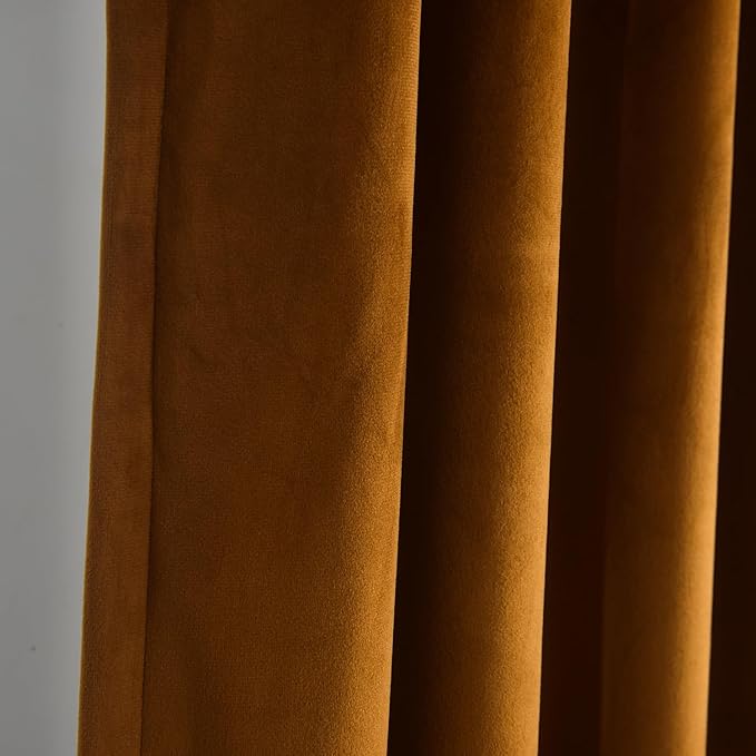 Roslynwood Luxury Soft Brown Velvet Curtains 96 inches Long Back Tab Thermal Insulated Blackout Window Drapes for Living Room/Bedroom/Dining Room, W52 x L96, 2 Panels