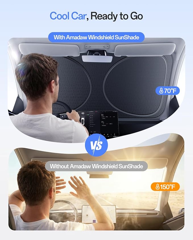 Windshield Sun Shade for Ford Bronco, Jeep Gladiator/Wrangler,ect for 2000-2026 | Multi-Layer UV Block & Heat Insulation | Keeps Car Cool & Protects Interior, Easy Storage with Bag