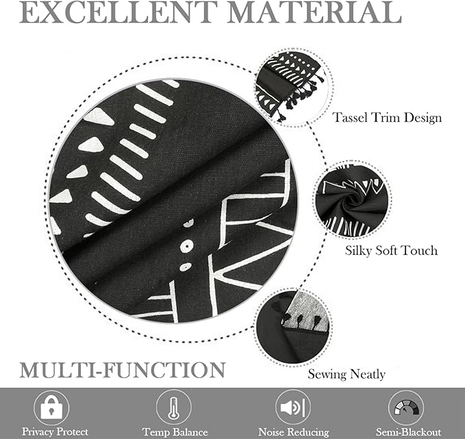 ColorBird Boho Curtains Black for Bedroom Room Darkening 84 Inches 2 Panles Farmhouse MCM Western Striped Aztec Window Treatment Patterned Drapes for Living Dining Room Closet Boho Chic Decor