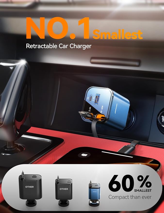 [2026 Ultra-Compact] Retractable Car Charger USB C 84W Car Accessories Adapter for iPhone 16 Fast Charging, Car Travel Essentials Gifts for Women Men, Car Phone Charger for iPhone 16e 15 Pro Max, Blue