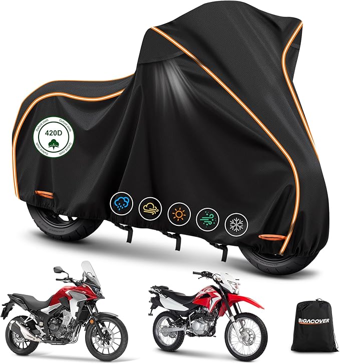 420D Waterproof Motorcycle Cover for Honda Africa Twin,CRF250f, CRF300l and NC750X/CB500X/XR150, Outdoor Bike Cover Windproof Heavy Duty Waterproof All Weather Protection