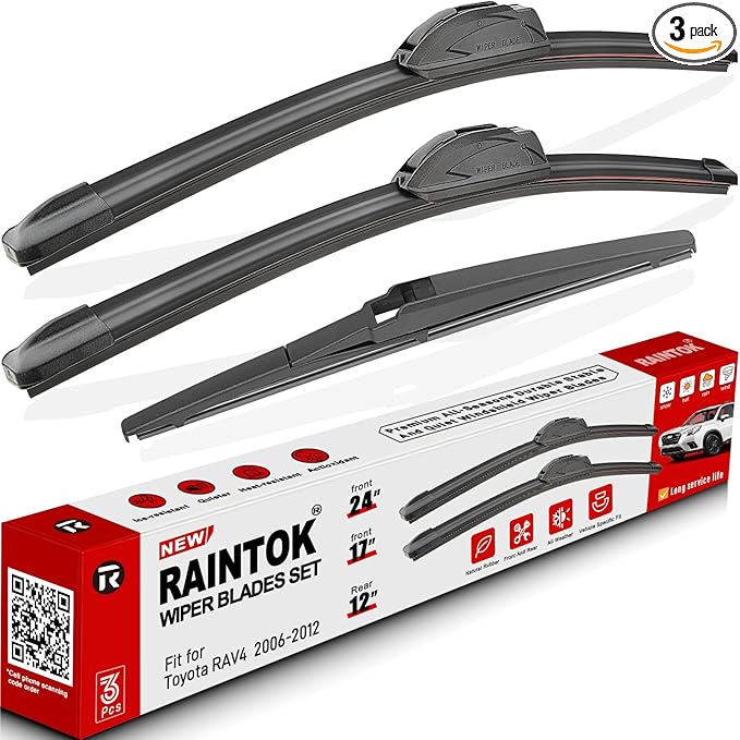 Windshield Wiper Blade Set Replacement for Toyota Rav4 2006-2012 Original Equipment Replacement Front Wiper Blades-24"/17"/12" (Set of 3) U/J Hook