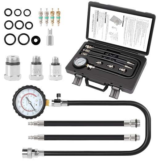 Deluxe Compression Test kit, Compression Tester Gasoline Engines | Model 2506, for 10-18mm Spark Plugs, Comprehensive Set with Dual Scale Gauge and Robust Storage Caseblack
