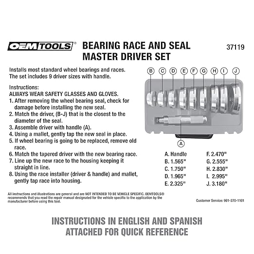 OEMTOOLS 37119 10 Piece Bearing and Race Installer Set, Seal Driver Set with 9 Discs, Master Seal Installation Tool, Bearing Installation Tool Set with Driver and Carrying Case