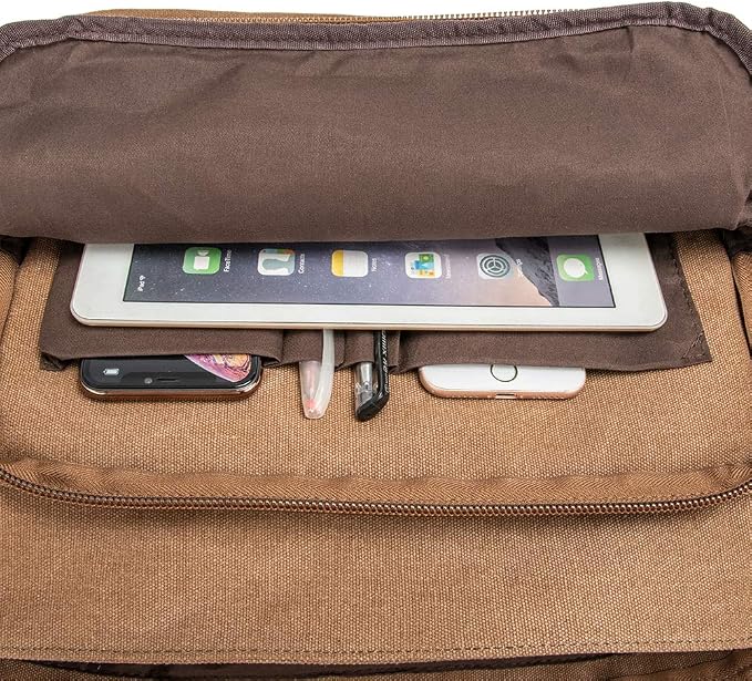 Vintage Genuine Leather Waxed Canvas Briefcase Large Satchel Shoulder Bag Rugged Computer 15.6" Laptop Bag