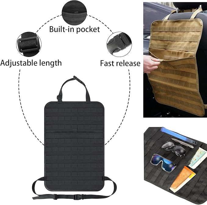7 PACK Tactical Seat back organizer Truck organizer With 6 Detachable Pouches Universal For Car Truck Ford Jeep Military-Grade Heavier Panels With Multi-functional Packs (Black)