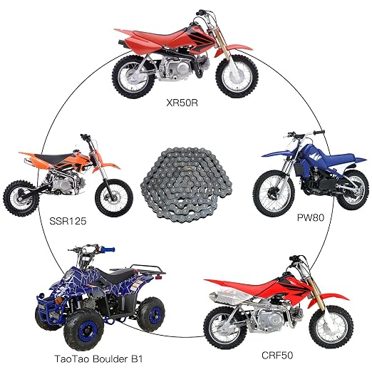 YOXUFA 420 Motorcycle Chain 132 Links for Pit Dirt Bike 50cc 70 90 110 125cc SSR TaoTao Coolster Apollo Baja Kazuma ATV 212cc Mini Bike Go Kart 4 Wheeler Quad Powersports Parts W/Chain Breaker
