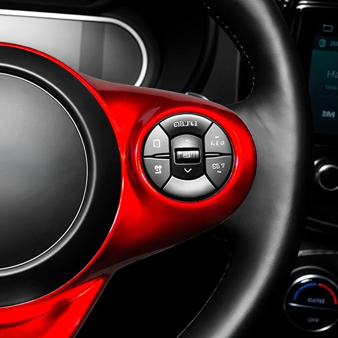 Steering Wheel Button Panel Cover Interior Steering Handle Button Frame Protective Cover Compatible with Kia Soul 2020-2025 Accessories (Glossy Red Style)