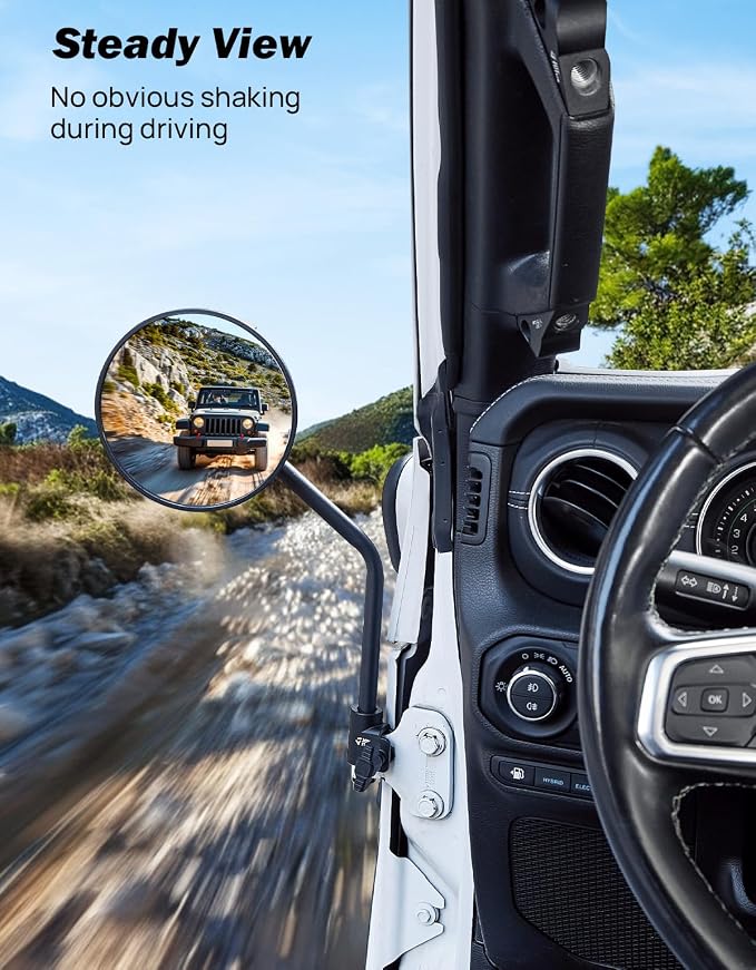 JOYTUTUS Mirrors Doors Off Compatible with 2007-2026 Wrangler JK JKU JL JLU Gladiator JT, Easier Install Door Hinge 6 Inch Mirror, Broad vision No Vibrate & Wobble
