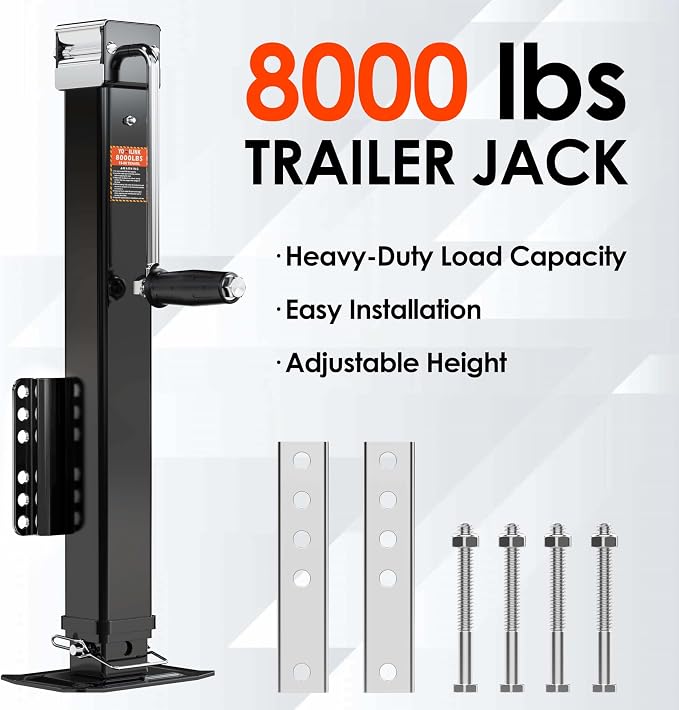 YOMILINK 8000 lbs Trailer Jack, Bolt-On, 28.6" Vertical Travel, Heavy Duty, Adjustable Drop Leg, for Utility Trailer, Yacht, Boat,Black