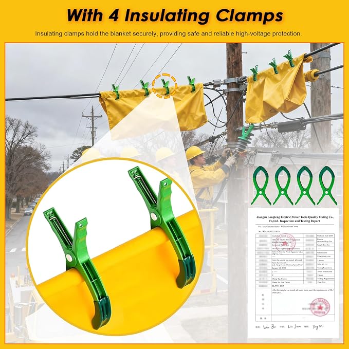 3.3' x 4.9' Voltage Insulating Blanket 17KV, High/Low Voltage Electric Insulated Blanket with 4 Pcs Insulation Clamp, for Around Substations/Distribution Room, Yellow