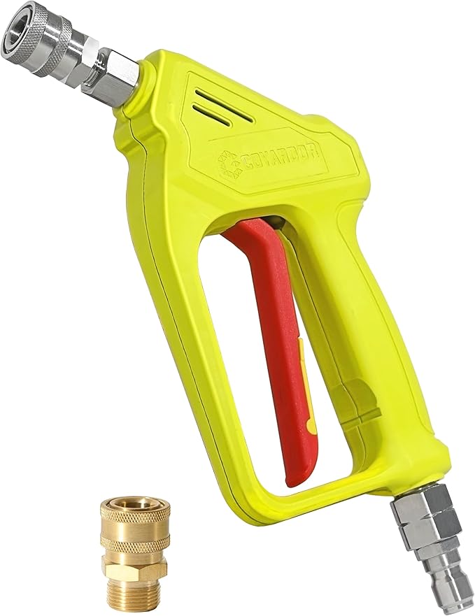 Pressure Washer Short Gun with Swivel 3/8" Male Plug & 1/4”Quick Connector Coupler - Comfortable Handle - Compatible with Foam Cannon for Car Wash 4000 PSI, Yellow