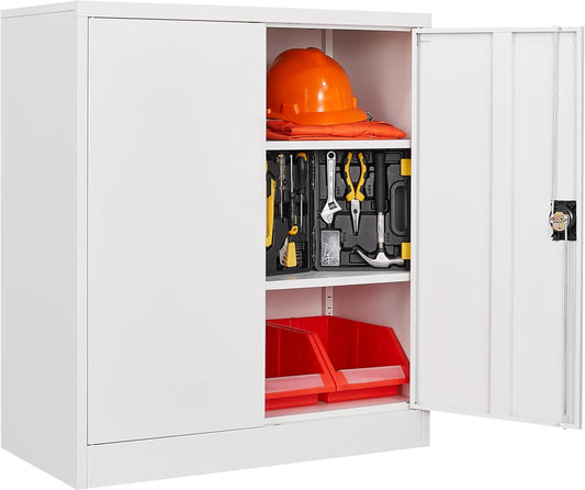 SISESOL Small Metal Cabinet with Shelves,36 inch Garage Storage Cabinet with Lock,White Metal Storage Cabinets with Locking Doors,Lockable Office File Cabinets for Home,Office,Shop,Garage