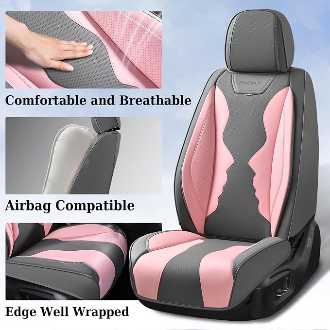 Coverado Car Seat Covers, Front Covers for Cars, Car Seat Cover Front Seats, Automotive Seat Cover, Waterproof, Leather Car Seat Cushion, Universal Interior Seat Protectors for Most Cars