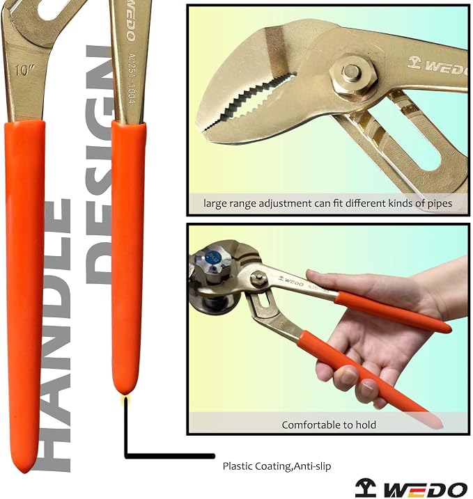 WEDO 6"Groove Joint Pliers,Tongue-and-Groove Pliers,Aluminum Bronze,Length 150mm,Max jaw opening 25mm,DIN Standard, BAM & FM Certificate