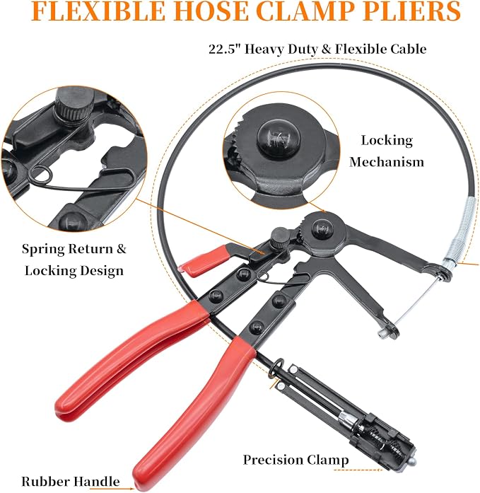 16 Pcs Hose Clamp Pliers Set, Hose Clamp Removal and Installation Tool with Long Flexible Plier & Electrical Disconnect Pliers for Automotive Coolant Radiator Heater, Water Hoses, Fuel Lines