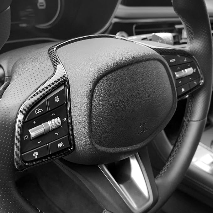 Carbon Fiber Style Steering Wheel Button Panel Cover Interior Steering Handle Button Frame Protective Sticker Compatible with Genesis G70 2019-2025 Accessories