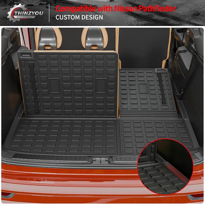 Cargo Mat Compatible with 2022-2025 2026 Nissan Pathfinder Trunk Mat Cargo Liner TPE All Weather Trunk Liner 2024 Pathfinder Accessories (Trunk Mat with Backrest Mat)