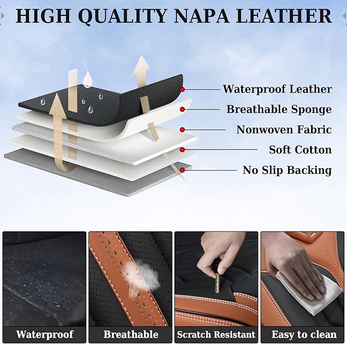 Coverado Seat Covers, Car Seat Covers Full Set, Faux Leather Seat Covers for Cars, Automotive Seat Covers Car Seat Protector Car Accessories Fit for Most Sedans SUV Pick-up Truck(Black&Brown)