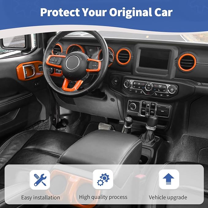 RT-TCZ for Wrangler JL Orange Interior Trim Kit for Jeep Wrangler JL JLU 2018-2023 for Gladiator JT 2020-2023 Orange Interior Accessories 23pcs