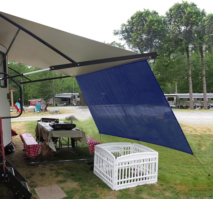Leaveshade RV Awning Sun Shade Screen 8' X 10' 3'' (Fit for 11' Awning) Mesh Sunshade for RV Awning Sunscreen Motorhome Camping Trailer Awning Screenshade Block UV Glare - 3 Year Warranty (Navy Blue)