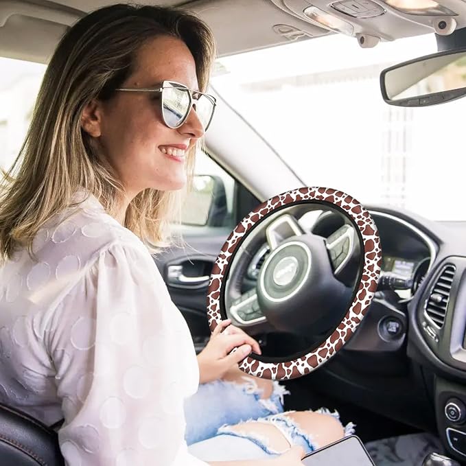 29 PCS Cow Pattern Car Accessories,Including Dashboard Decoration,Rearview Mirror Decoration,Etc,Suitable for Sedans,SUVS and Other Models,Cute Car Interior Sets Suitable for Women (Brown)