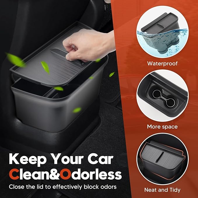 Sunsdrew 2021-2025 Toyota Sienna Trash Can, Waterproof Car Trash Bin with Lid & Cup Holder Organizer, 2-in-1 Garbage Can Storage for Toyota Sienna L LE SE XLE Limited Woodland Accessories