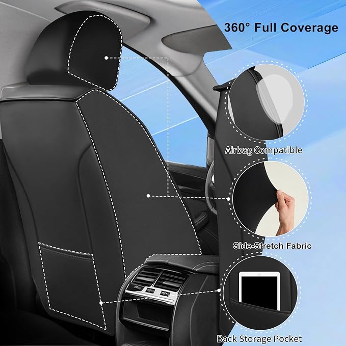 Fit XT4 Car Seat Covers (Front Pair) for Select Cadillac XT4 2019-2026 - Premium Full Coverage Leather, Airbag Compatible & Scratch-Resistant, Waterproof & All Weather Seat Protector, Red Trim