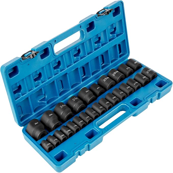 VEVOR Impact Socket Set 1/2 Inches 19 Piece, Deep Socket, 6-Point Sockets, Rugged Construction & Impact Socket Set 1/2 Inches 26 Piece Impact Sockets, Shallow Socket, 6-Point Sockets