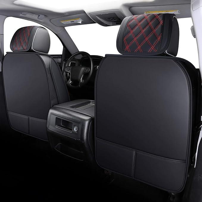 Aierxuan Chevy Chevrolet Silverado GMC Sierra Front Seat Covers Pickup Custom Fit 2007-2026 1500 2500HD 3500HD Crew Double Extended Cab Waterproof Leather Protectors (2 PCS Front, Black-Red)