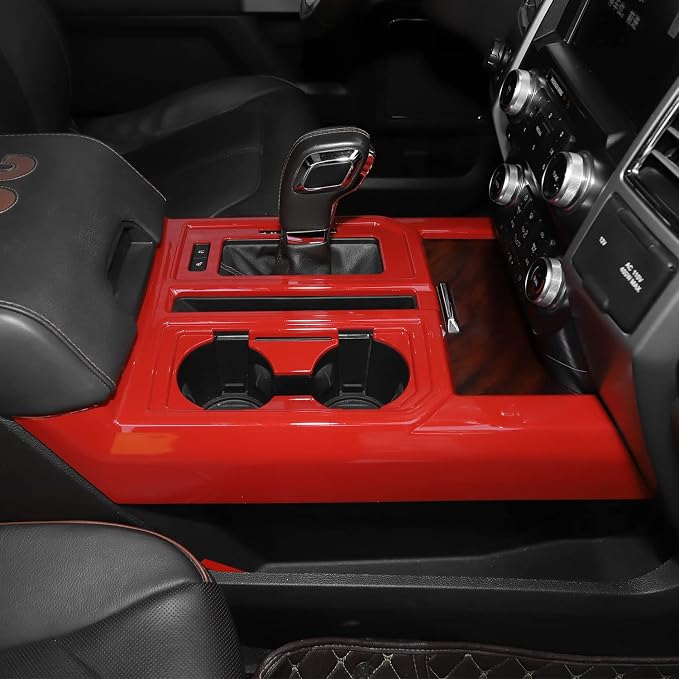 Center Console Gear Shift Cup Holder Panel Cover Trim for 2015-2020 Ford F150 Interior Trim Accessories (Red)